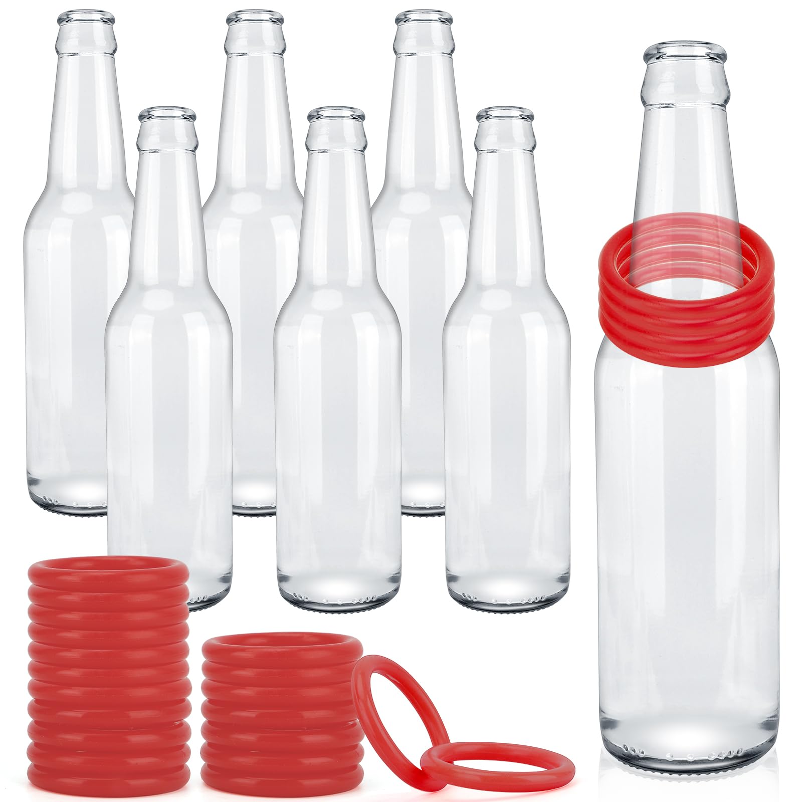30 Pcs Ring Toss Game Carnival Game Set Include 24 Plastic Throw Rings and 6 Glass Bottles for All Occasions and Events, Summer Backyard Fun, Beach,
