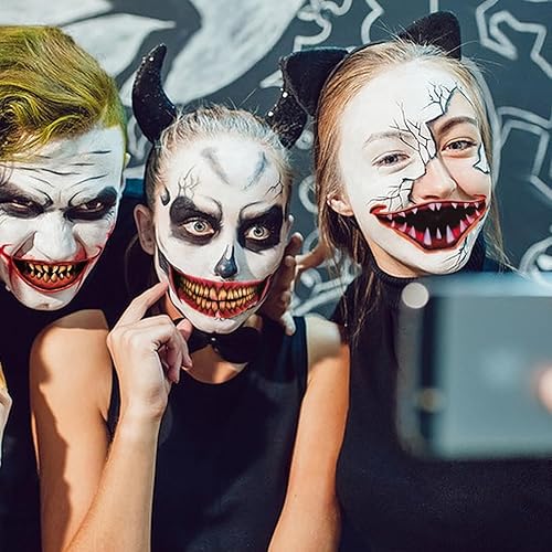 Miniatura 5 de Day of the Dead Kids Clown Horror Mouth - Calcomanías de tatuaje falsas para la cara, 12 unidades, maquillaje de broma de Halloween, tatuaje