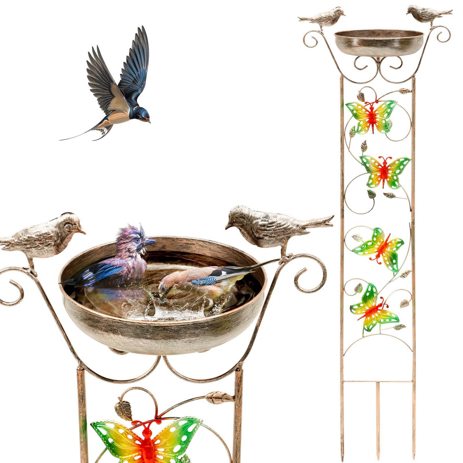 Wasserschale für Vögel Durchmesser 19CM Höhe 100CM Metall Stehend Winterfest Retro Gartendekoration Stabil Langlebig Terrasse Boden Rasen Geschenk Vogelliebhaber