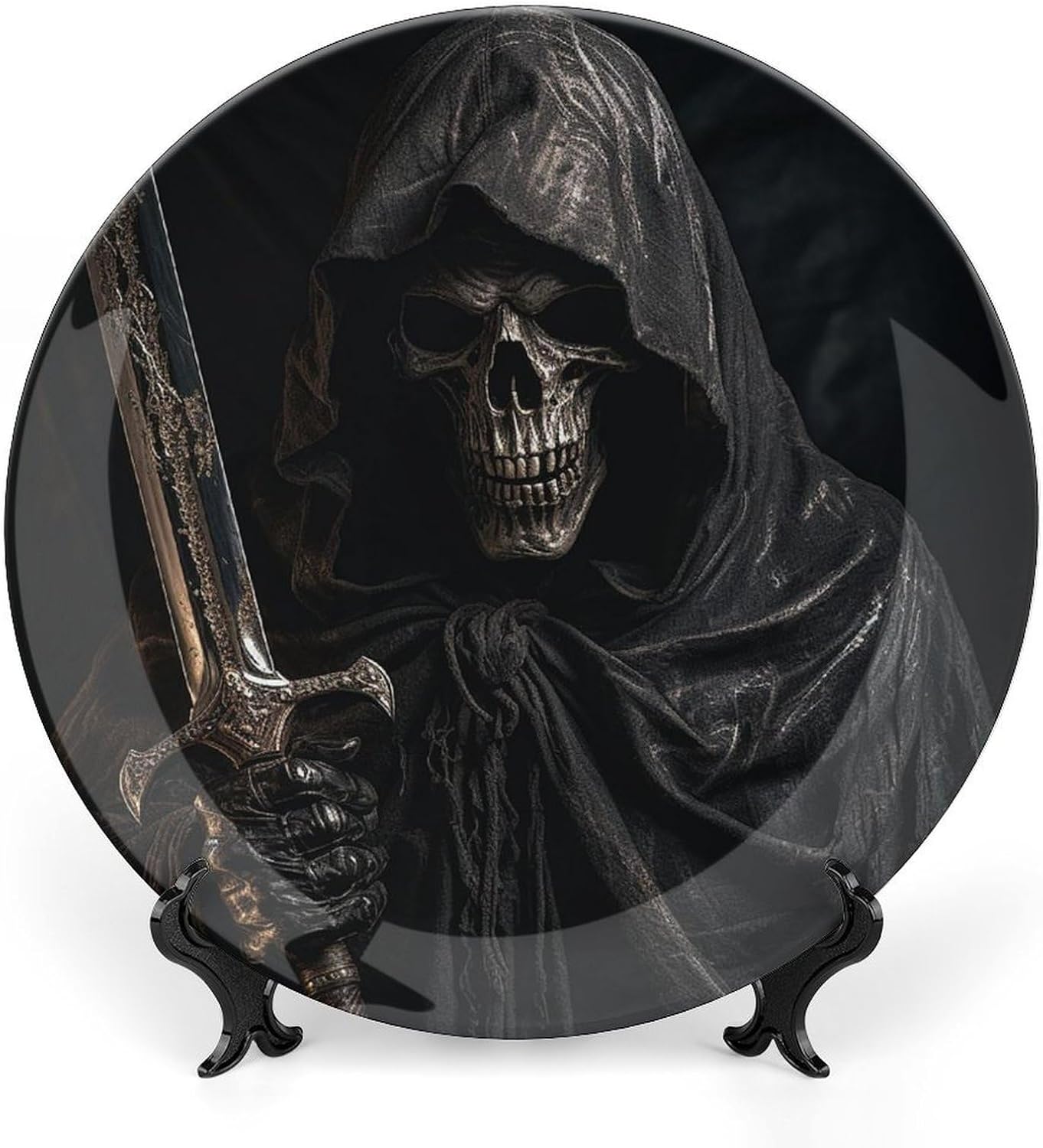 Bone China Decorative Plates Skeleton in Robe Ceramic Decorative Plate Wall Decor with Display Stand Ceramic Ornaments for Wall Hanging Decoration