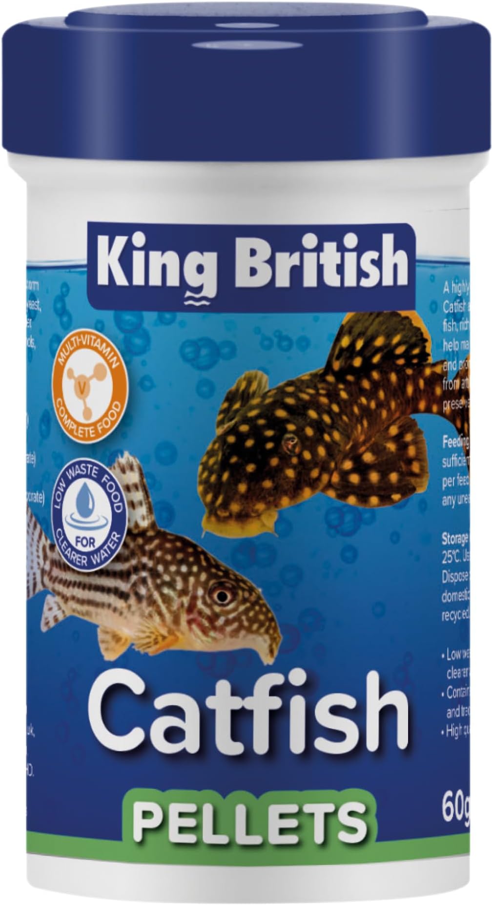King British – Catfish Pellets 60g – Multi-Vitamin Complete Sinking Food for Catfish & Other Bottom-Feeding Tropical Fish – Clear Water Formula –Natural ingredients – Support A Healthy Immune System