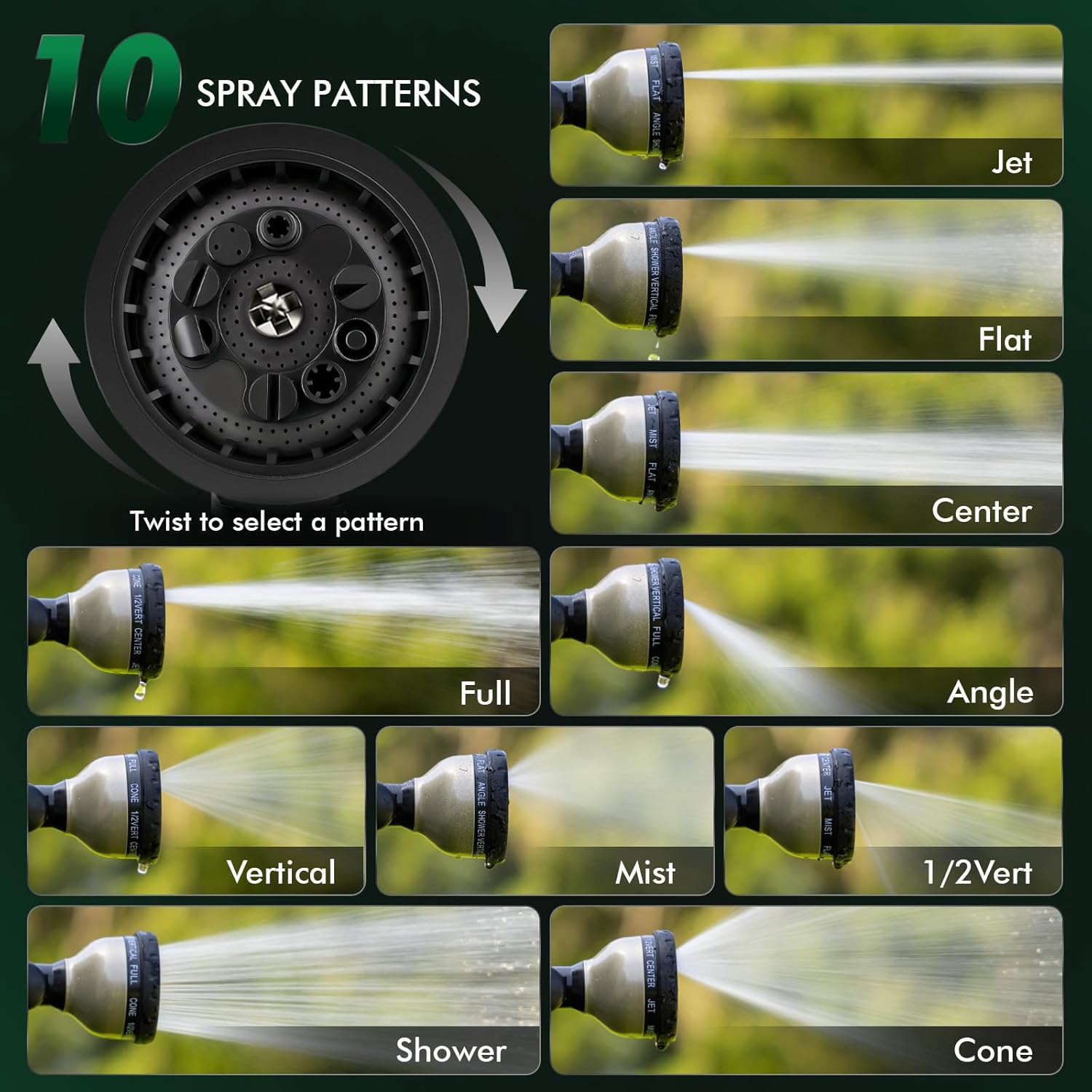 RESTMO Heavy Duty Watering Wand, Metal Garden Hose Wand with 180° Swivel Ratcheting Head, 18-Inch Hose Nozzle Sprayer with 10 Spray Patterns & Thumb Flow Control, Ideal for Hanging Baskets and Shrubs