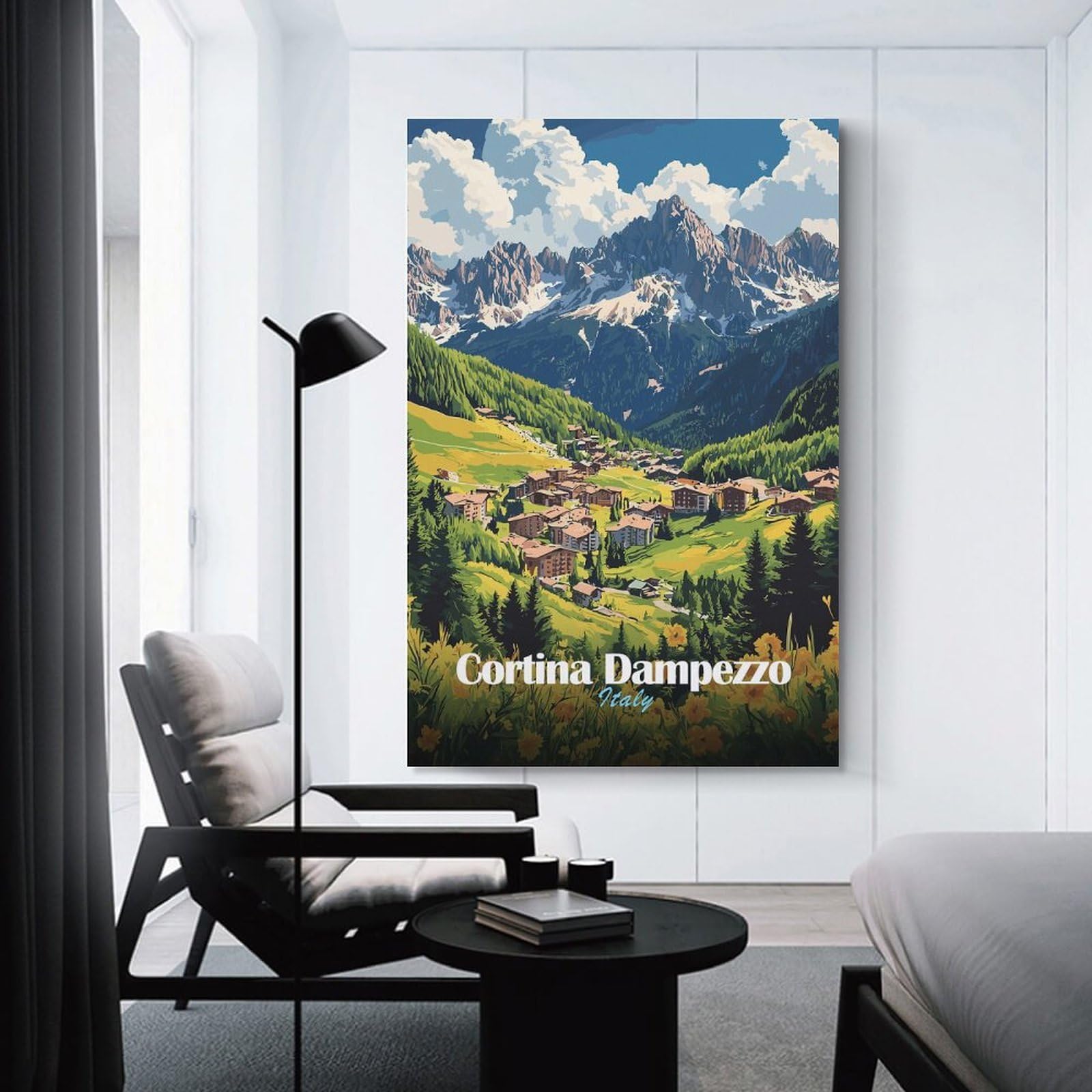 Junmoney Cortina DAmpezzo Mountain Village Decorative Wall Artwork 20x30inch(50x75cm), for Home Lounge, Bedroom Or Reading Nook, Modern Wall Decor for Cosy Interiors