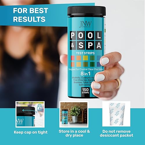 Miniatura 29 de JNW Direct - Tiras de prueba para piscina y spa, paquete de 100 tiras, prueba de pH, cloro, bromo, dureza y más, precisa prueba de agua de piscina 7