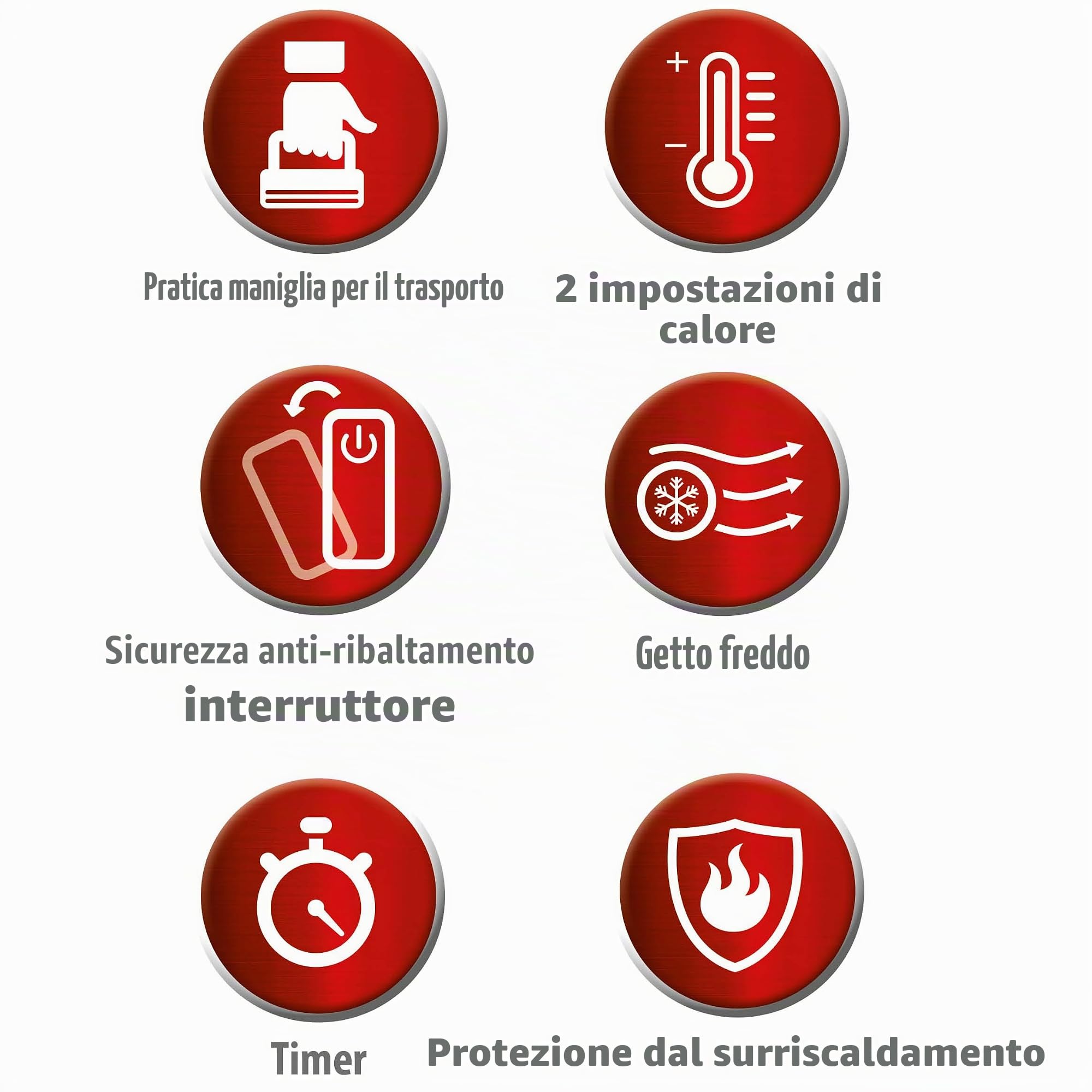 alpina Termoventilatore portatile e compatto – Riscaldamento elettrico 1200W con aria calda e fredda – Termostato digitale riscaldamento 15-35°C – Funzione timer 1-9h – Riscaldamento elettrico per