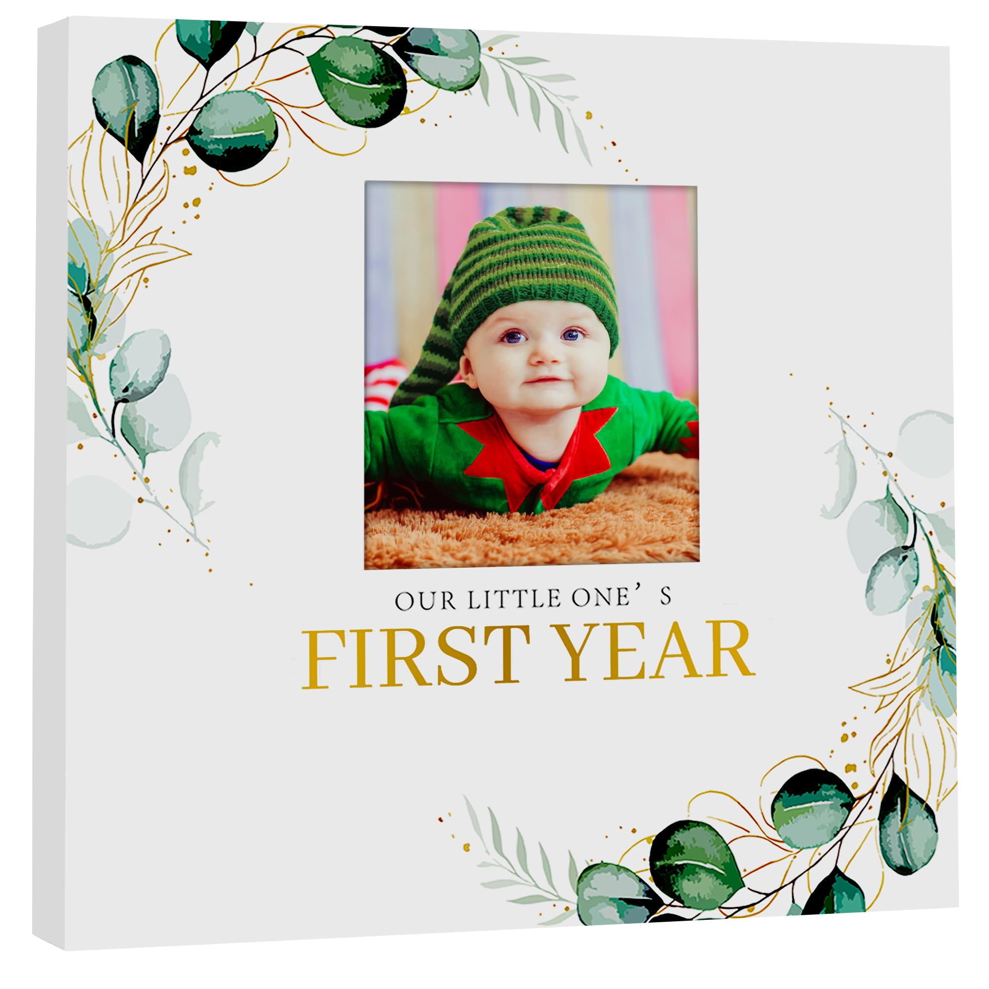 Baby First Year Memory Book in a Gift Box, Baby Books for New Parents Keepsake, Photo Envelope Pocket in Cover Page, Personalize with Baby Photo, Milestone Journal for Girl or Boy, Record Book