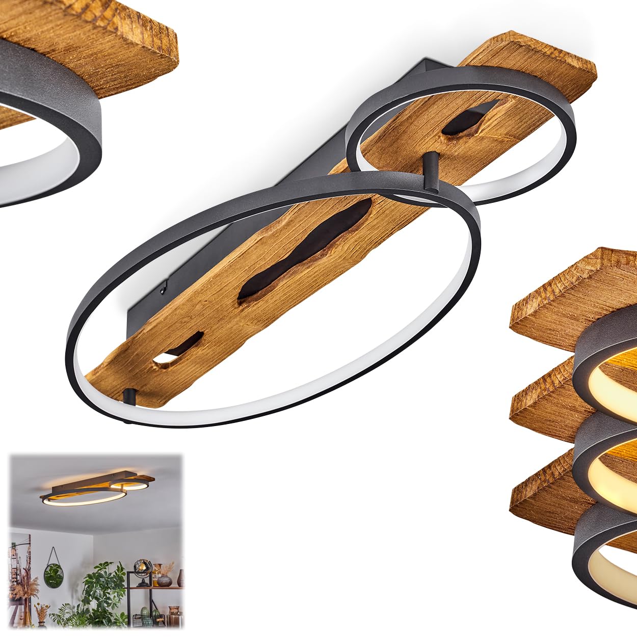 Plafonnier LED Nevogilde dimmable anthracite et bois 30W 3600lm - 8