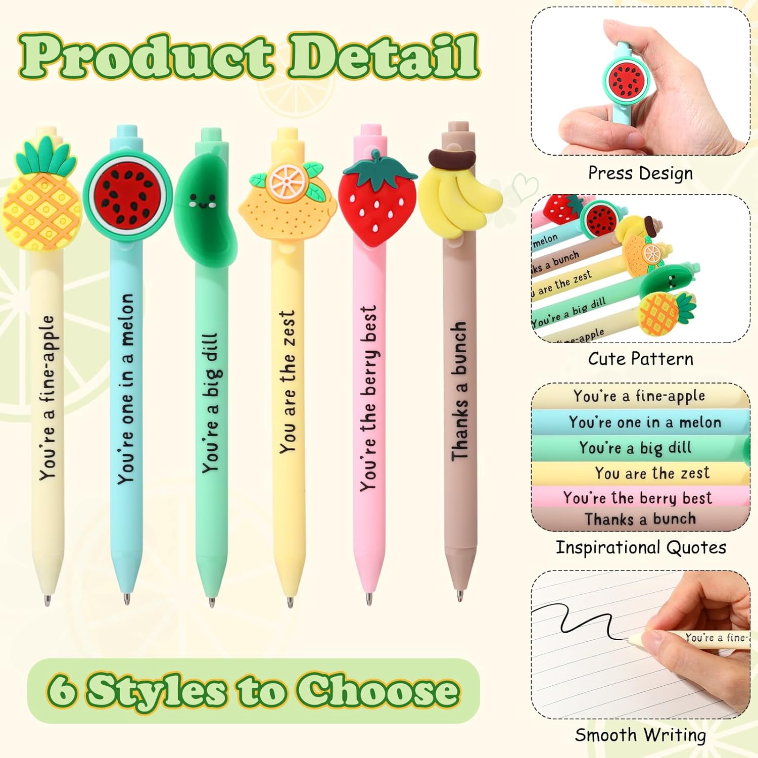 Dunzoom Positive Coworkers Gifts Funny Fruit Pen Bulk Motivational Fruit Ballpoint Pens with Inspirational Cards Employee Appreciation Gifts for Graduation Party Favor Coworker Teacher Team(36 Sets)