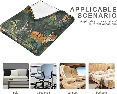 Miniatura 4 de Botanical Green Tigers Pattern Ultra-Soft Fluffy Blanket, Cozy All Season Use Plush Blanket Adults Kids Sofa Travel Living Room Throws 60x90 Inches
