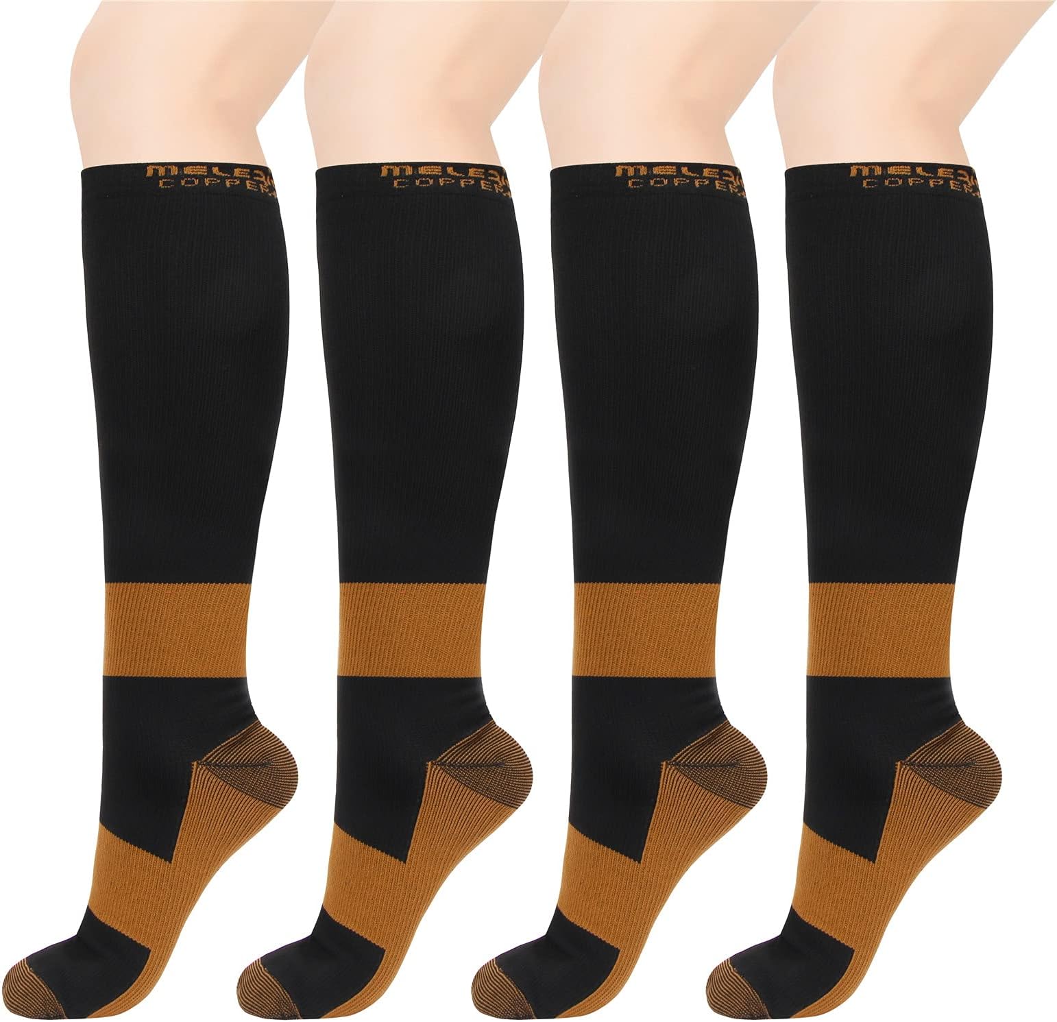 MELERIOCopper Compression Socks Men Women 4 Pairs 15-20 mmhg Comfortable Circulation for Edema Varicose Veins and Anti-Fatigue