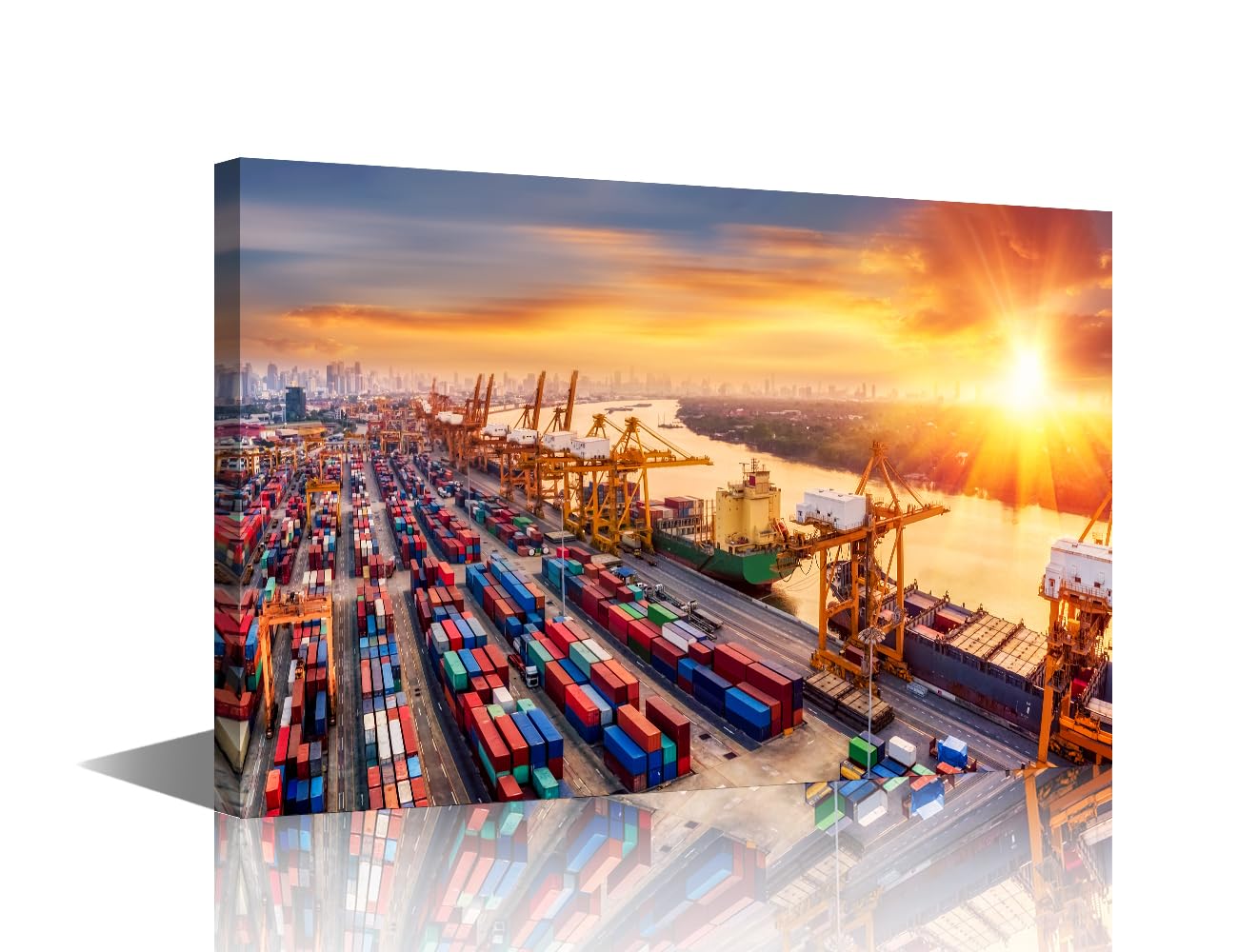 Framed Wall Art 1 Panel Canvas Wall Decor Logistic Import Export and Transport Industry Pictures Print On Canvas for Living Room Decoration, Transport Artwork Ready to Hang, 18" Wx12 H