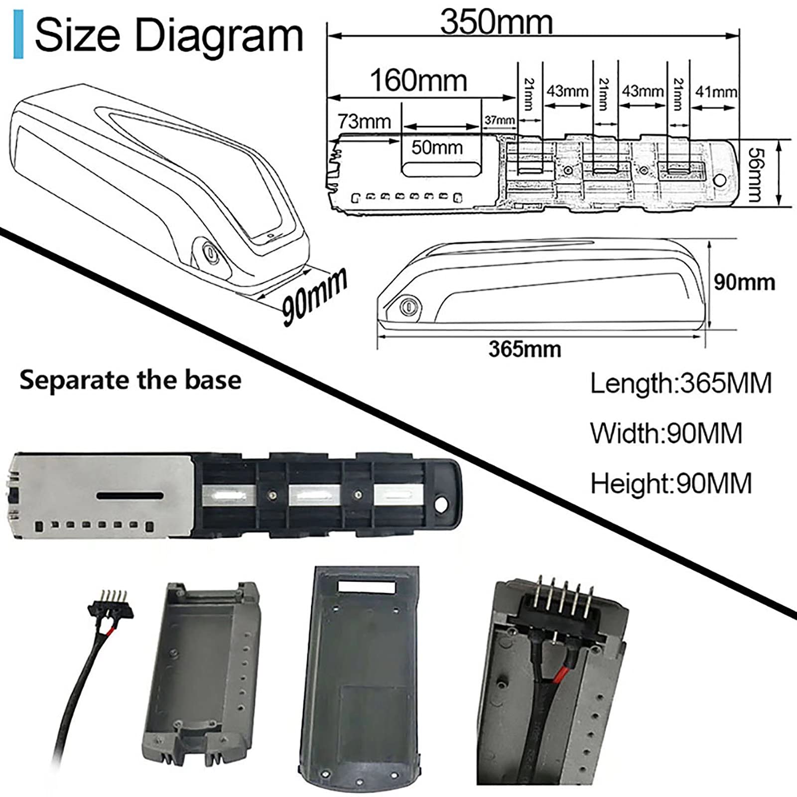 Batteria Ebike 36V Batteria agli ioni di litio 15Ah per motore 50-500W (5 PIN) con caricabatterie e blocco di sicurezza
