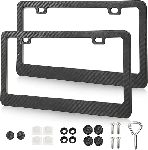 2 Pack Carbon Fiber License Plate Frames, Black License Plate