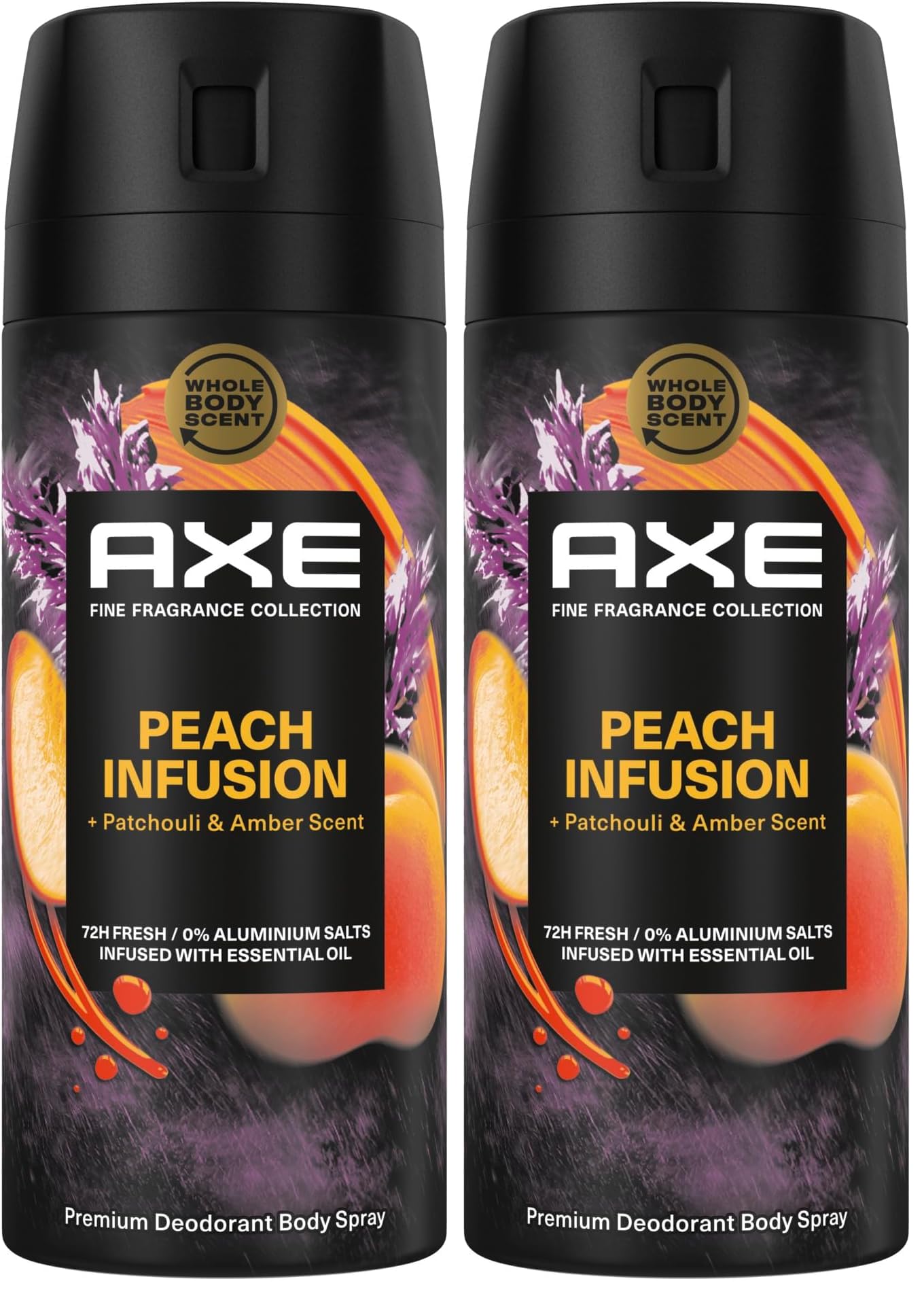 Axe Premium Bodyspray Peach Infusion Deo ohne Aluminiumsalze für 72 Stunden Frische 150 ml (Packung mit 2)