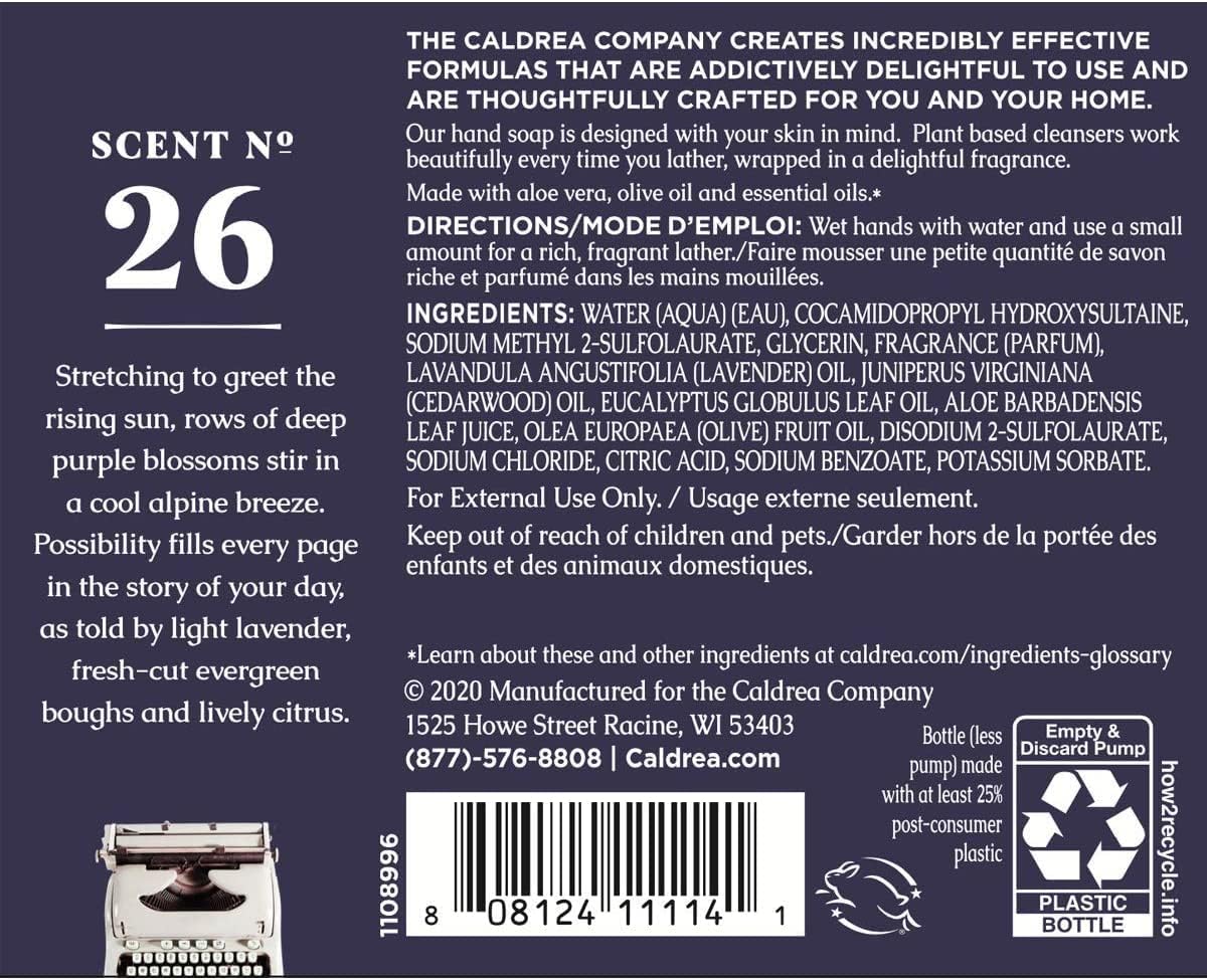 Caldrea Hand Wash Soap, Aloe Vera Gel, Olive Oil and Essential Oils to Cleanse and Condition, Lavender Cedar Leaf, 10.8 oz, 2 Pack : Beauty & Personal Care