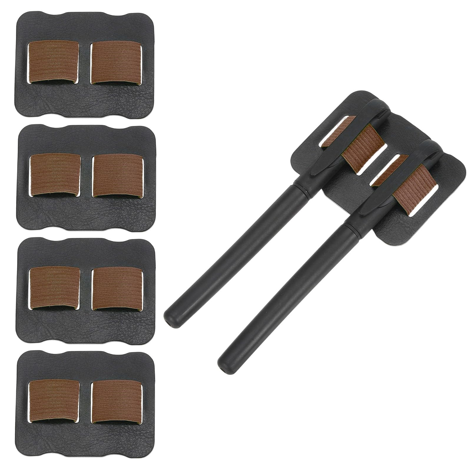 PATIKIL 4Pcs Pen Holder for Notebooks, Self-Adhesive Elastic Pencil Holder Double Pen Loop Ultra-Thin Leather Design for Planner Clipboard Journal Calendar Office Accessories, Coffee