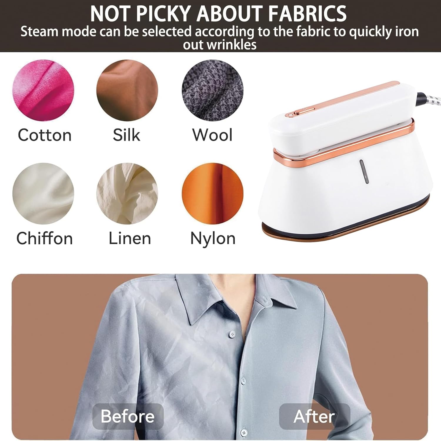 Portable Travel Steamer, 1200W Handheld Home Clothing Wrinkle Remover, Large Steam Clothing Steamer with PCB Intelligent Temperature Control System,18g/min,110ML,Suitable for Home,Travel&Dorm (White)