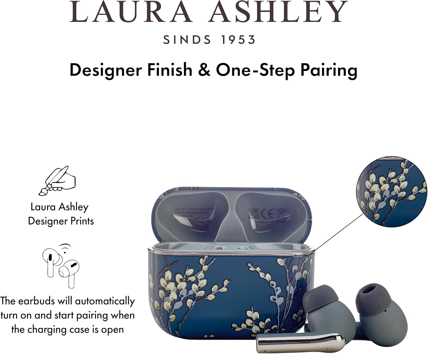 Laura Ashley Skylark True Wireless Earbuds for iPhone & Android - (ENC) Enhanced Noise Cancelling Bluetooth Earbuds with Mic - Up to 45 Hours Battery Life 5.4 Bluetooth Ear Buds - in Ear Headphones