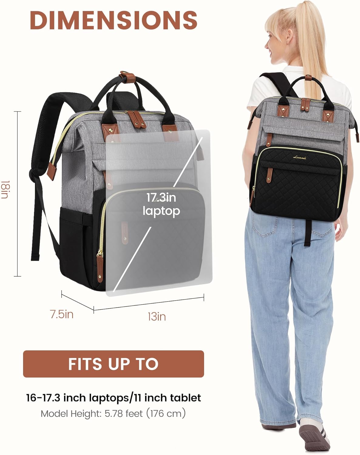 LOVEVOOK Laptop Backpack for Women, 17.3'' Waterproof Nurse Bag Teacher Work Backpack Purse for Women, Travel Computer Backpack for College Office Business Ladies