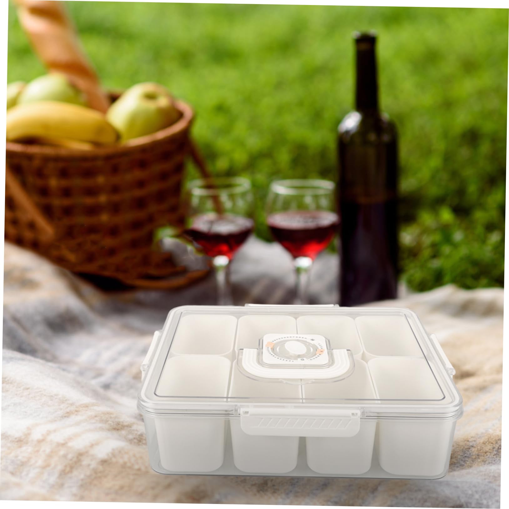 Contenitore portatile per snack, multi-scomparto per frutta, noci e caramelle, ideale per picnic, feste e viaggi, facile da pulire e gestire