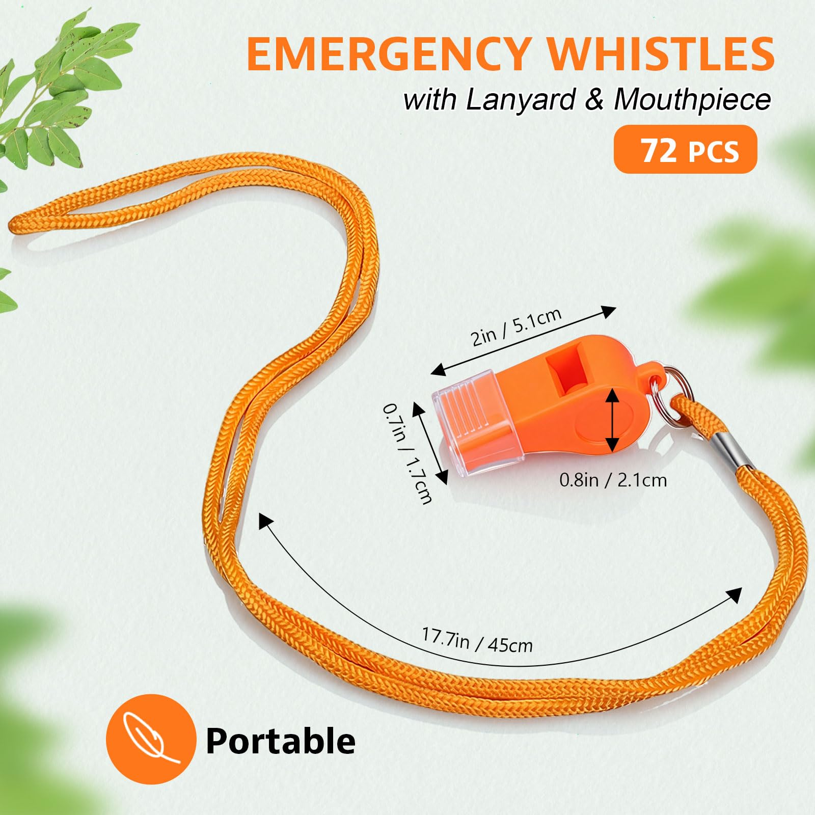 Honoson Lot de 72 sifflets pour adultes avec lanière et embout buccal en plastique - Sifflet de sécurité d'urgence pour sauveteur, entraîneurs, arbitres, randonnée, camping en plein air