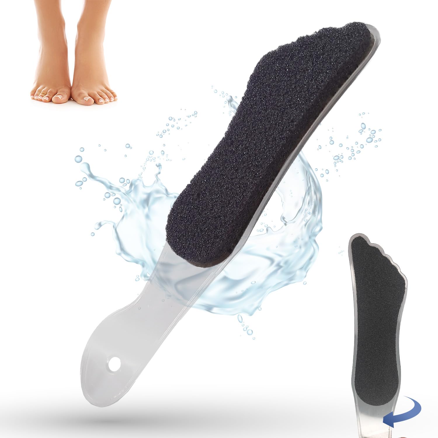 LaRosa PUMICE SPA Lima per Piedi – Manico Trasparente a Forma di Piede con Pietra Pomice Nera & Superficie Abrasiva