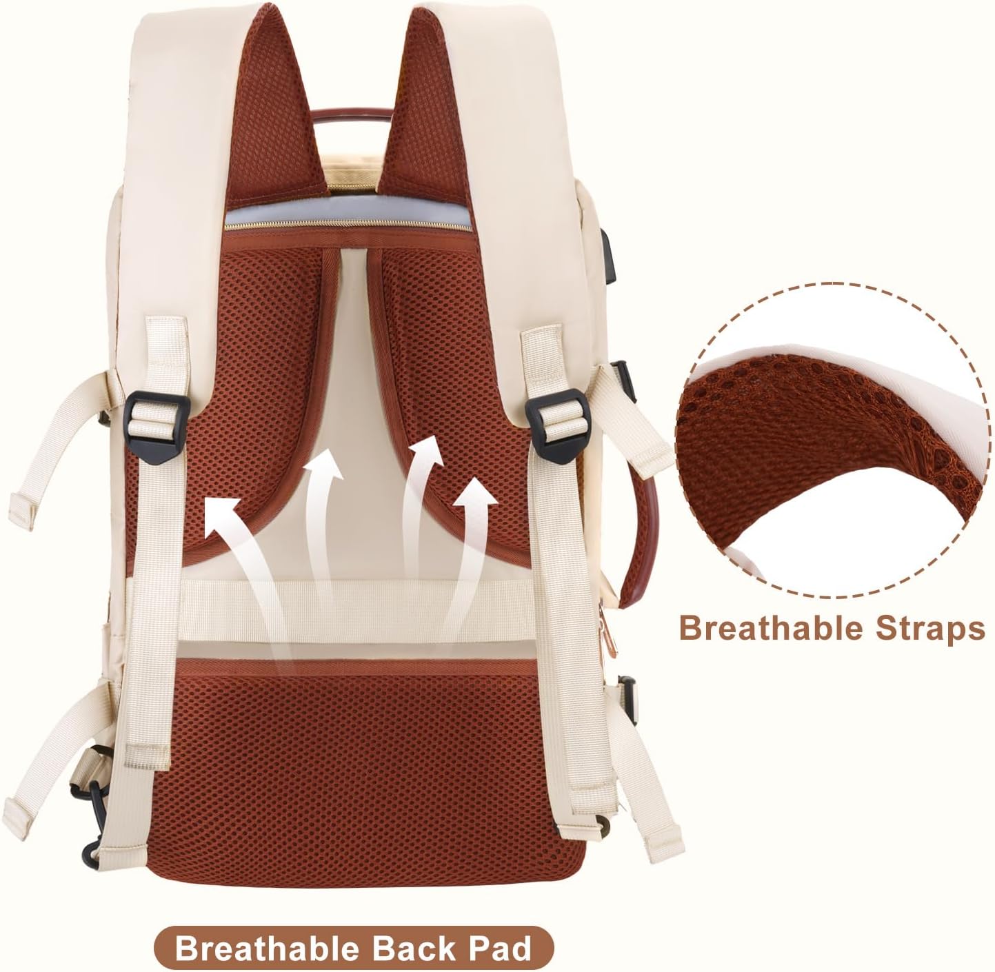 MOSISO 40L Travel Backpack for Women&Men, Flight Approved Carry on Daypack with USB Charging Port&2 Packing Cubes&Shoes Compartment, 17.3 inch Laptop Backpack for Office Work Travel Essentials, Beige - Image 4