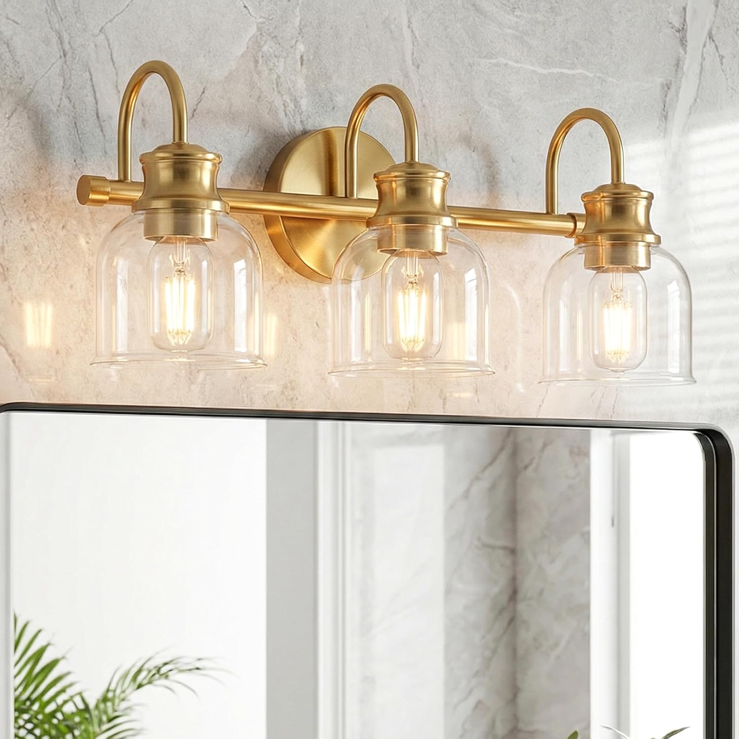 3 Lights 18" Bathroom Vanity Light Fixtures, Gold Traditional Classic Vanity Light with Clear Glass, Bathroom Lighting Fixtures Over Mirror