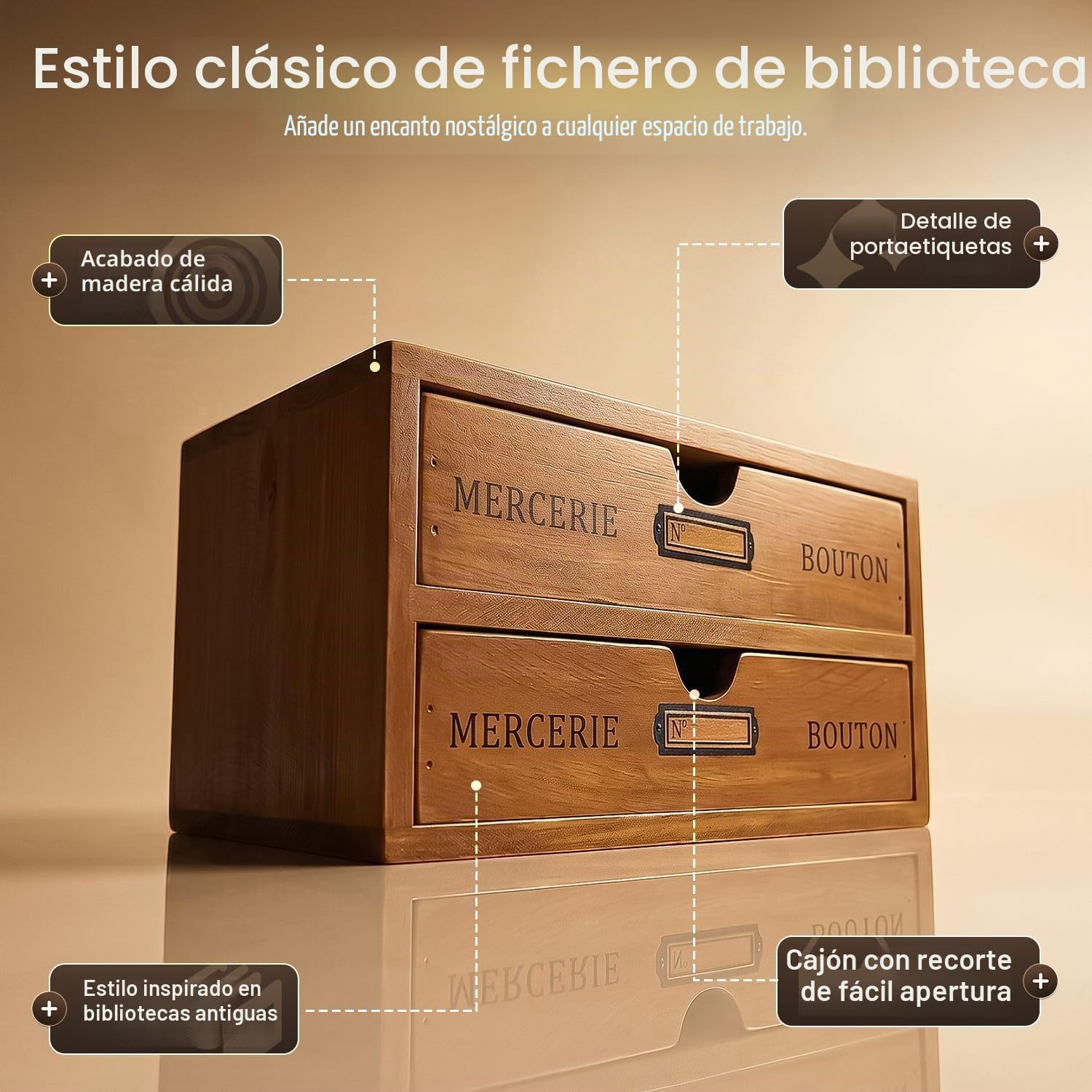 Flexzion Organizador de suministros de oficina de escritorio de madera con 2 cajones de almacenamiento, gabinete de mesa de madera de 2 niveles, caja de accesorios de escritorio para encimera, para el