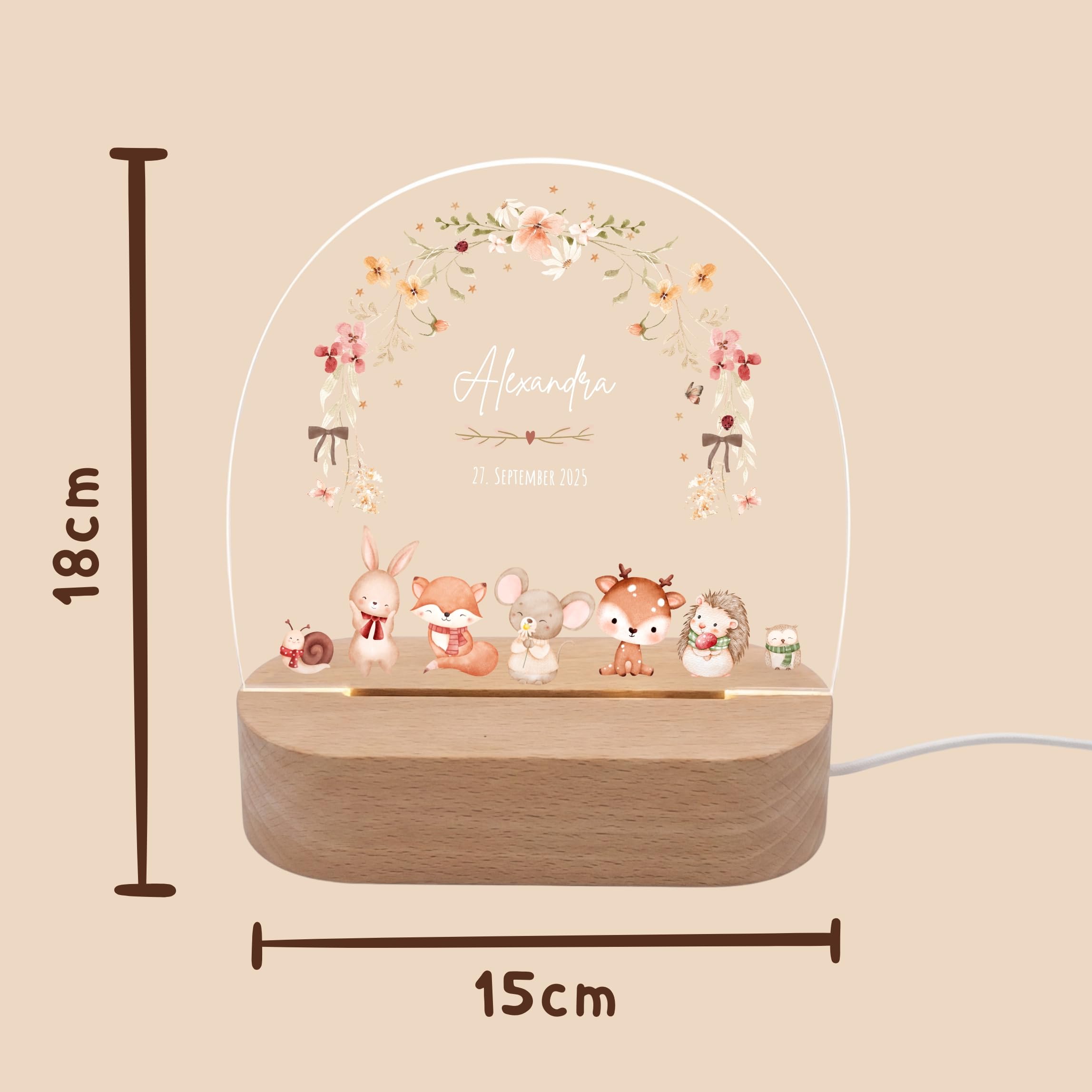 VILLA ROSA LOTTA Personalisiertes Nachtlicht für Babys mit Namen - Individuelle Geschenke Baby - Geschenk Zur Geburt Mädchen und Junge Personalisiert- Nachttischlampe Zur Geburt