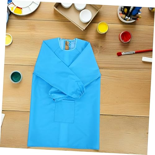 Miniatura 6 de Delantal de pintura de manga larga azul con bolsillo para fácil acceso a pinceles y suministros para dibujo artístico y comer
