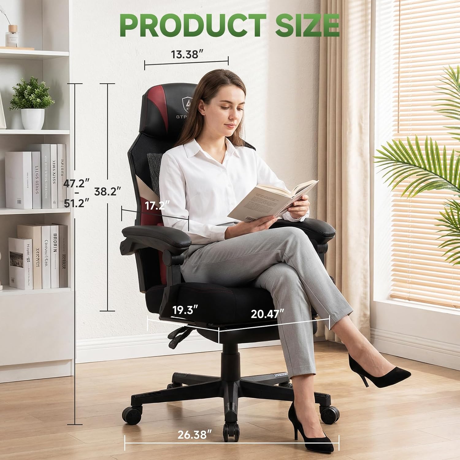 GTPLAYER Gaming Chair, Mesh Office Chairs with Footrest for Adults, Big and Tall Gamer Ergonomic Computer Chair with Height Adjustable (Red)