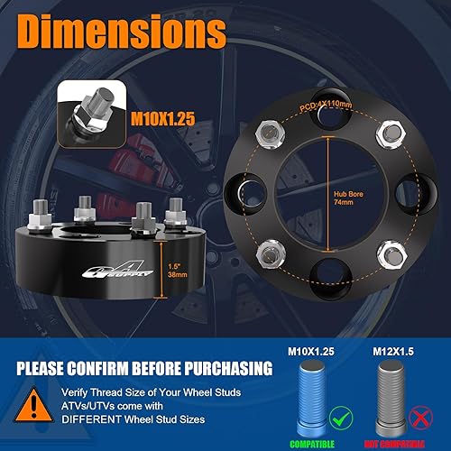 Vista 2 de GAsupply Espaciadores de rueda ATV 4x110 de 1.5 pulgadas, adaptadores espaciadores de rueda de 1.5 pulgadas y 1.496 in, orificio del cubo de 2.913