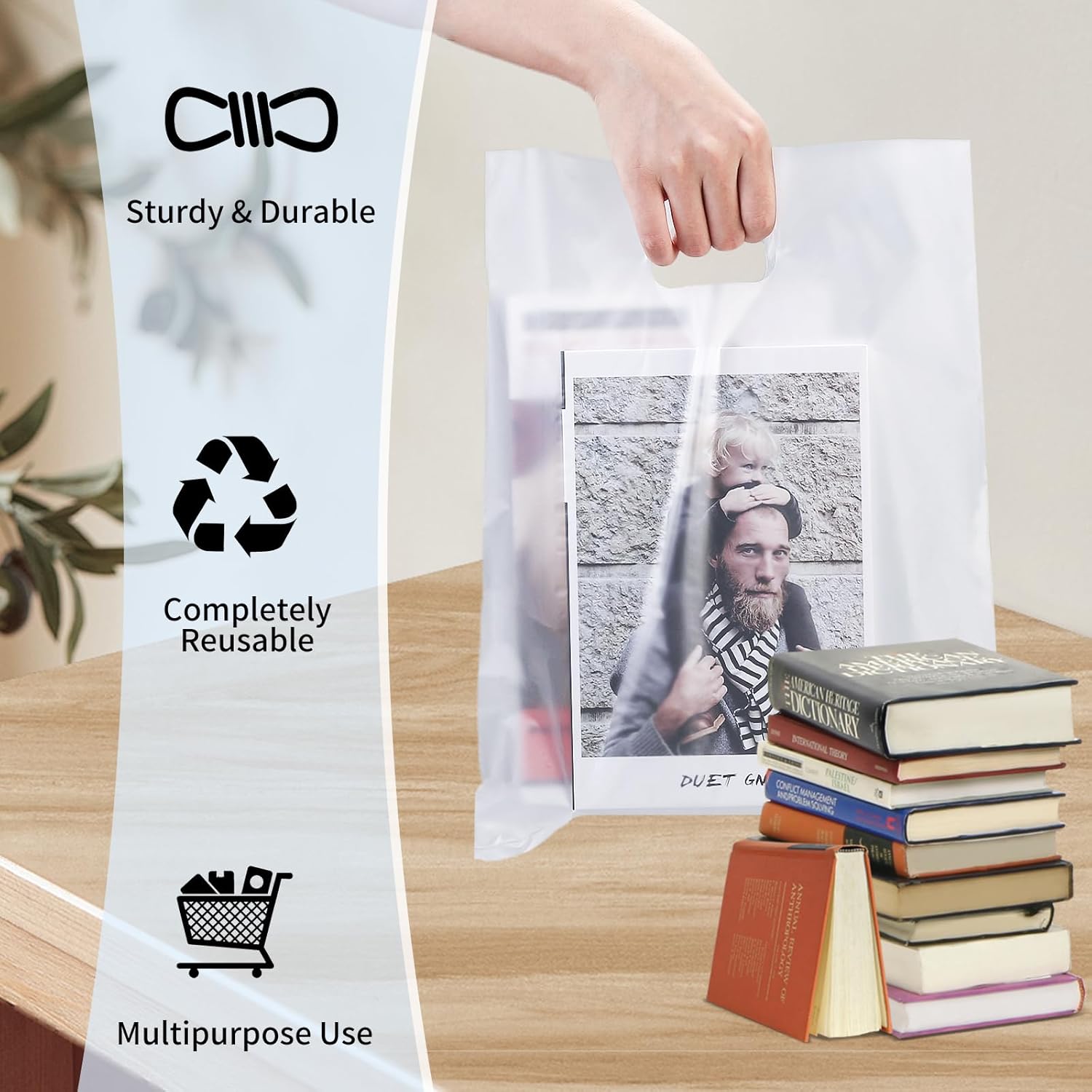 100pcs Plastic Bags With Handles, 12" x 15" Merchandise Shopping Bags for Small Business Retail Boutique Stores - Image 6