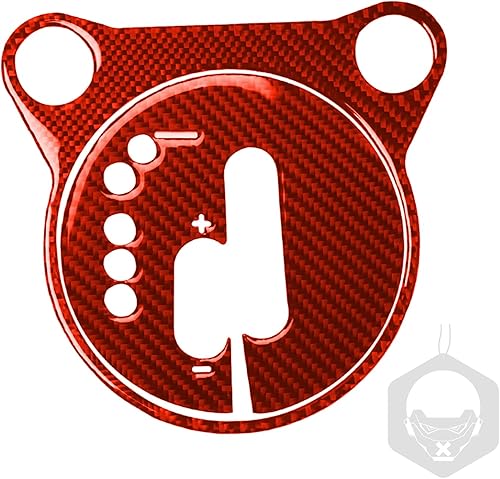Miniatura 16 de Adhesivo para panel de palanca de cambios de consola central de automóvil, decoración de fibra de carbono suave real, interior de automóvil rojo