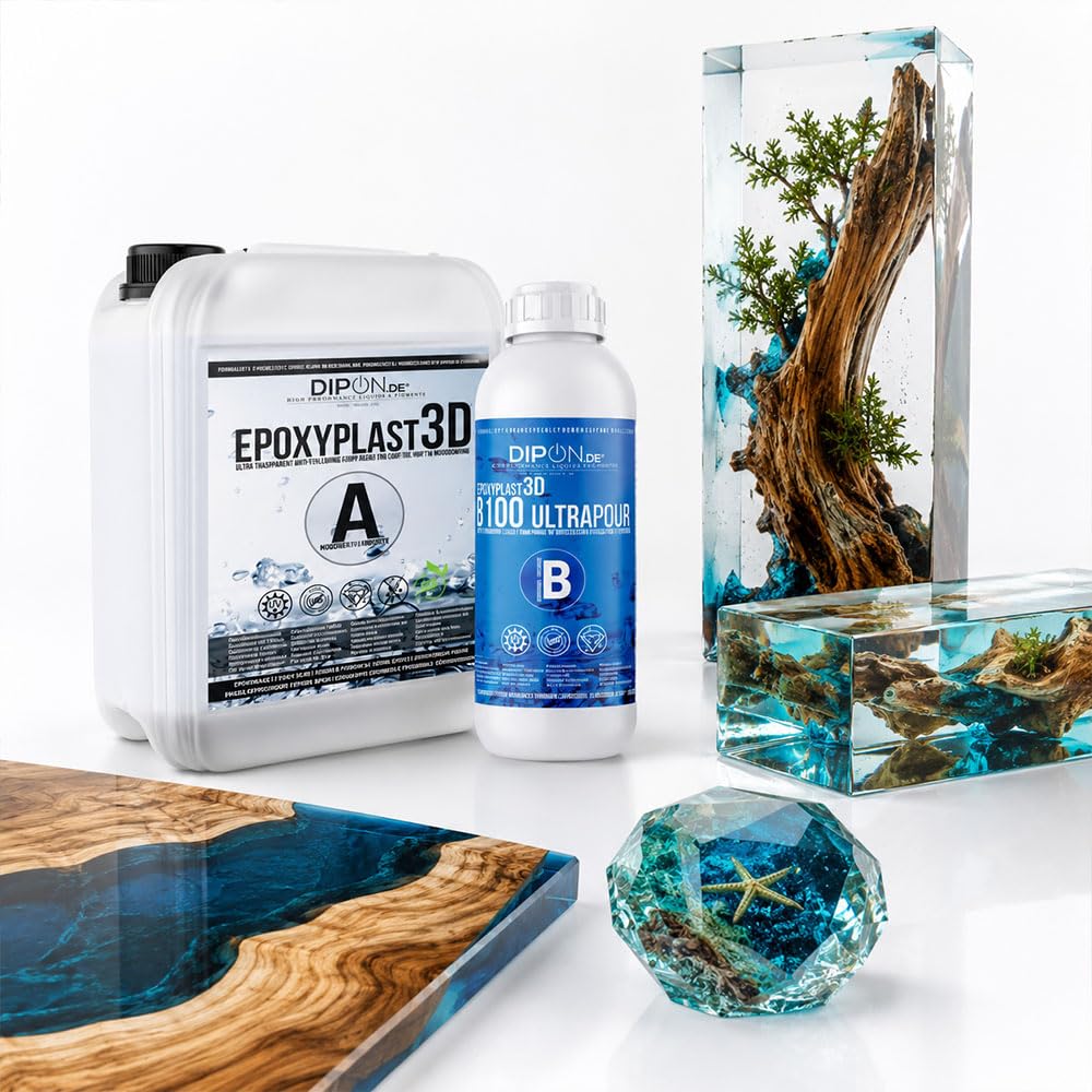 3,0 KG Epoxidharz EpoxyPlast 3D B100 ULTRA POUR 11 CM (110 MM) Gießhöhe für Rivertische I Ultra Diamantklar I Maximaler UV Schutz I Gießharz I Glasklar I Resin I Epoxi I EP I Tisch