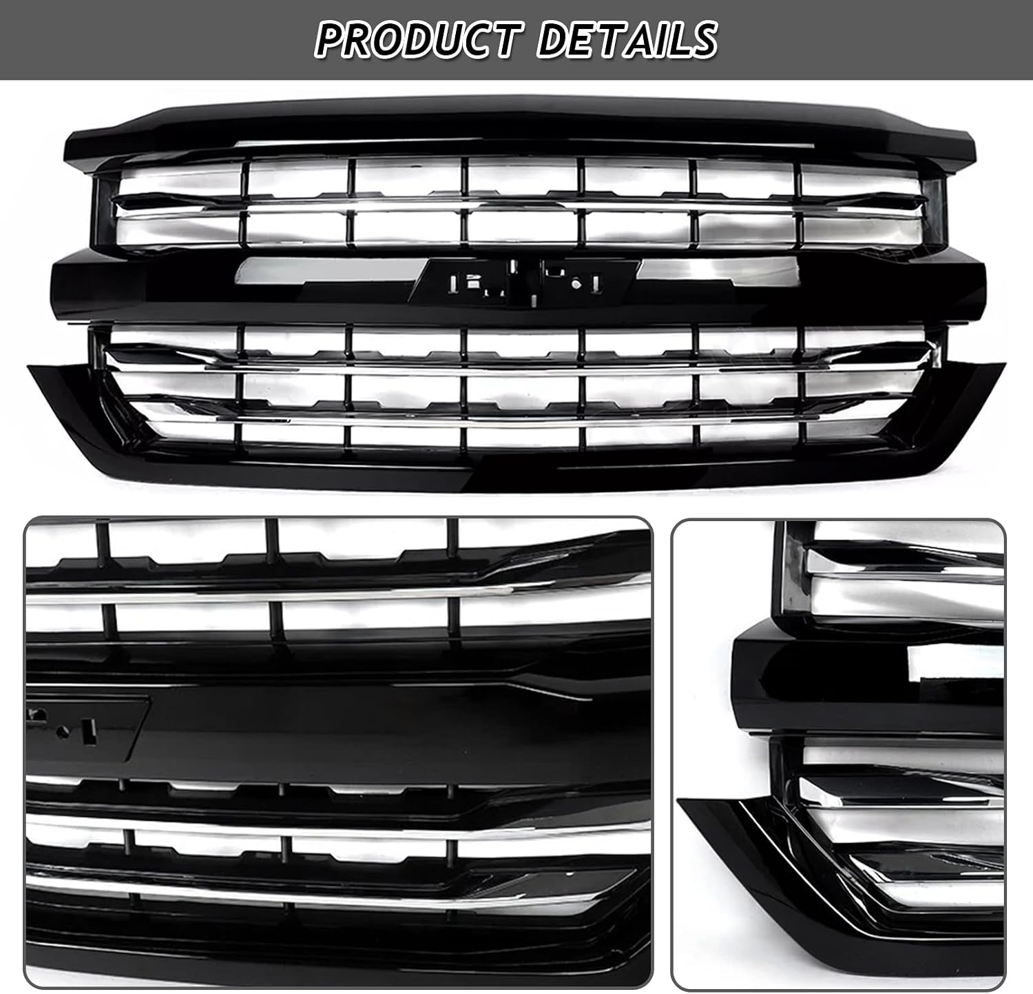 Front Grille Fit For 2016 2017 2018 Chevrolet Silverado 1500 Front Bumper Upper Gloss Black Grill Chrome Trim Replacement for 84134045 84602489 (Gloss Black Frame+Chrome Trim)