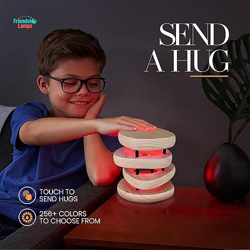 Vista 13 de Friendship Lamp® by Filimin Mid-Century Knotty Alder Wood Design - Wi-Fi Touch Lamp LED Light for Long-Distance, Connection, Relationship, Gift