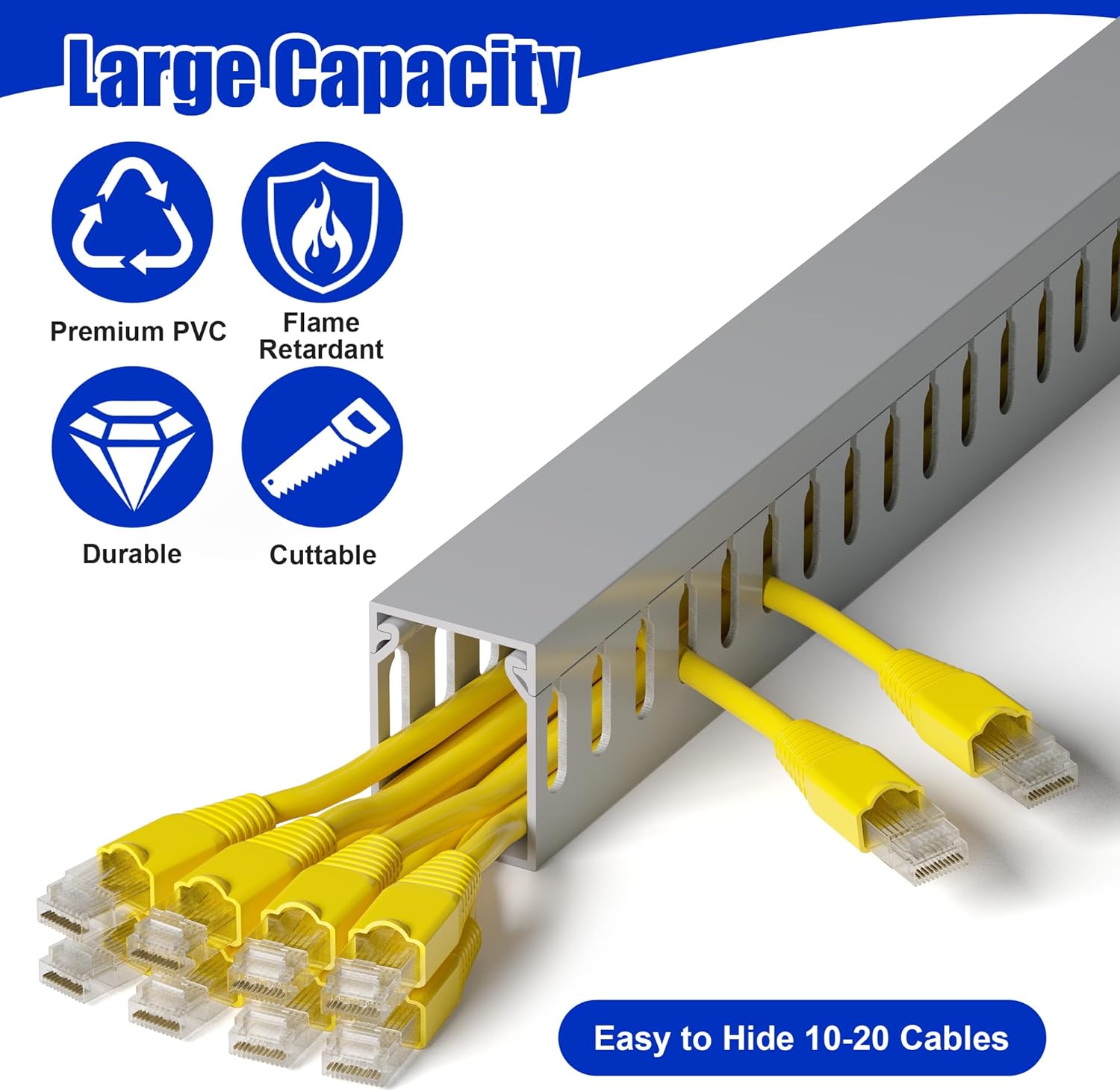 1.6"H x 1.2"W Cable Raceway, 99in Under Desk Wire Management Channel, Grey