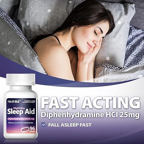 Miniatura 7 de HealthA2Z Ayuda para dormir, difenhidramina HCl 25mg cápsulas blandas, apoya un sueño más profundo y reparador, no forma hábito (96 cápsulas blandas)