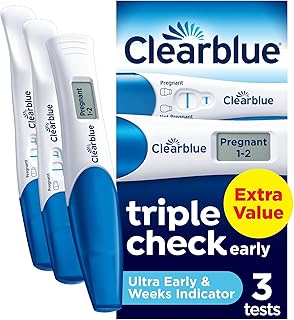 Clearblue Pregnancy Test Ultra Early Triple-Check & Date Combo Pack, Results 6 Days (Visual Sticks) Tells You How Many Weeks (Digital Stick), Kit of 3 Tests (1 Digital, 2 Visual), Packaging May Vary