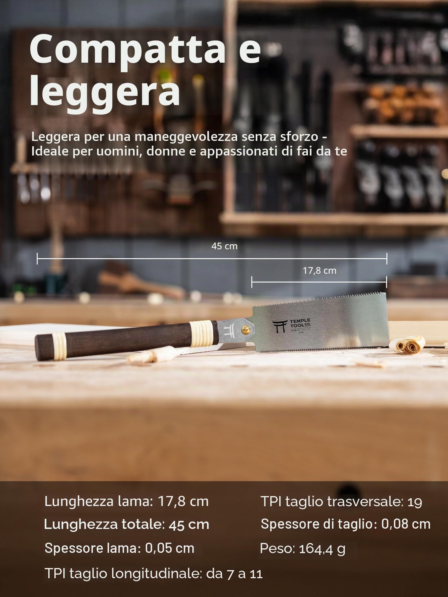 Sega Giapponese a Trazione - Sega a Mano Ryoba da 7" con Taglio Lungo Fibra e Taglio Trasversale - per Code di Rondine, Tenoni, Falegnameria, Taglio di Assi in Lunghezza e Larghezza - Temple Tool Co.