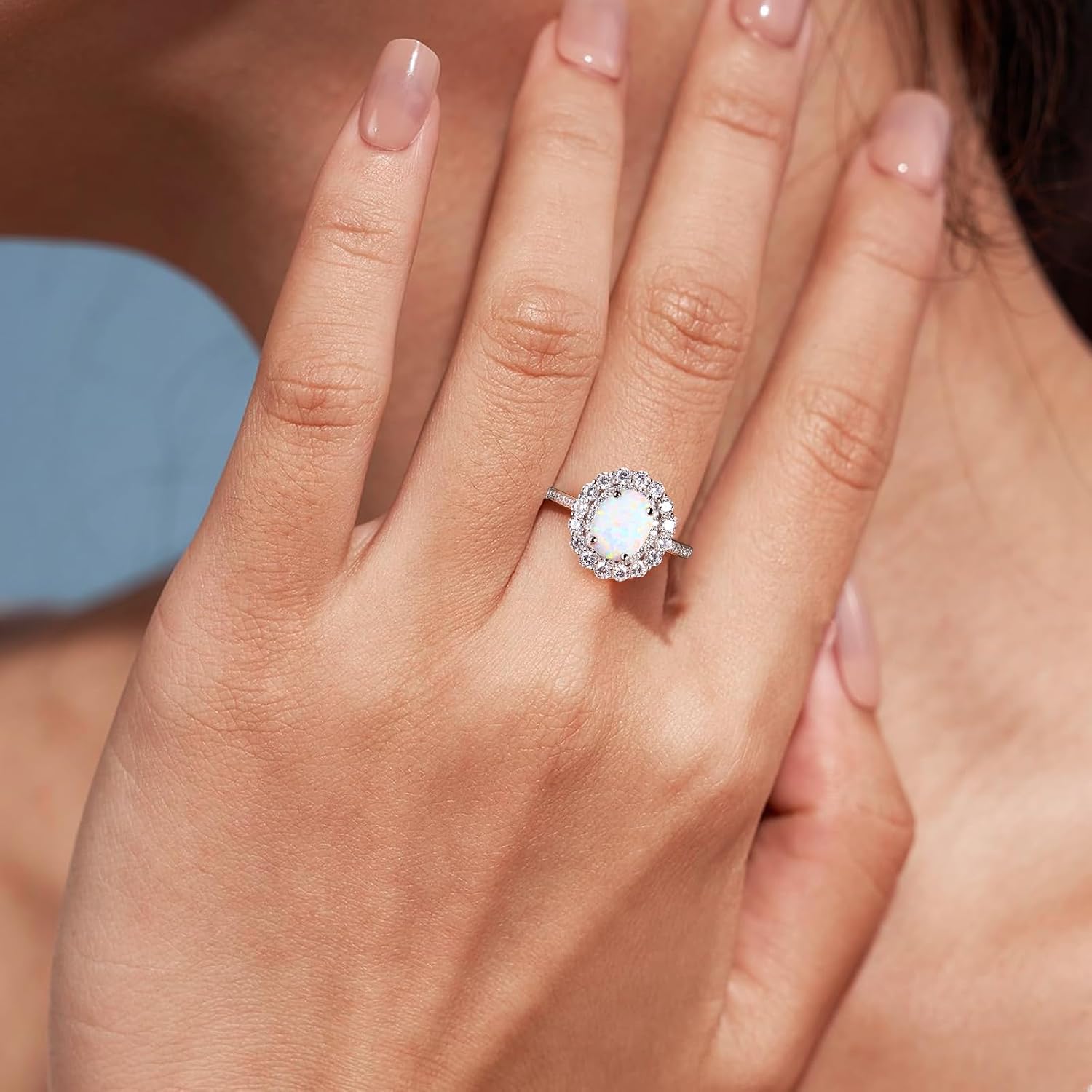 DAYBYDAY Oval Birthstone Rings for Women, 925 Sterling Silve Ruby/Sapphire/Emerald Double Halo Engagement Wedding Ring, 3ct-4ct Big Cockatil Rings