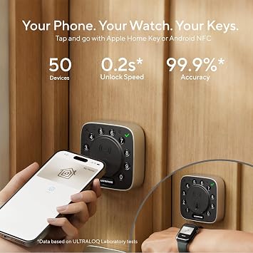 ULTRALOQ Bolt NFC Smart Lock + Door Lever, Built in Wi-Fi Deadbolt with Apple Home Key and Android NFC, Tap to Unlock, BHMA Cert.