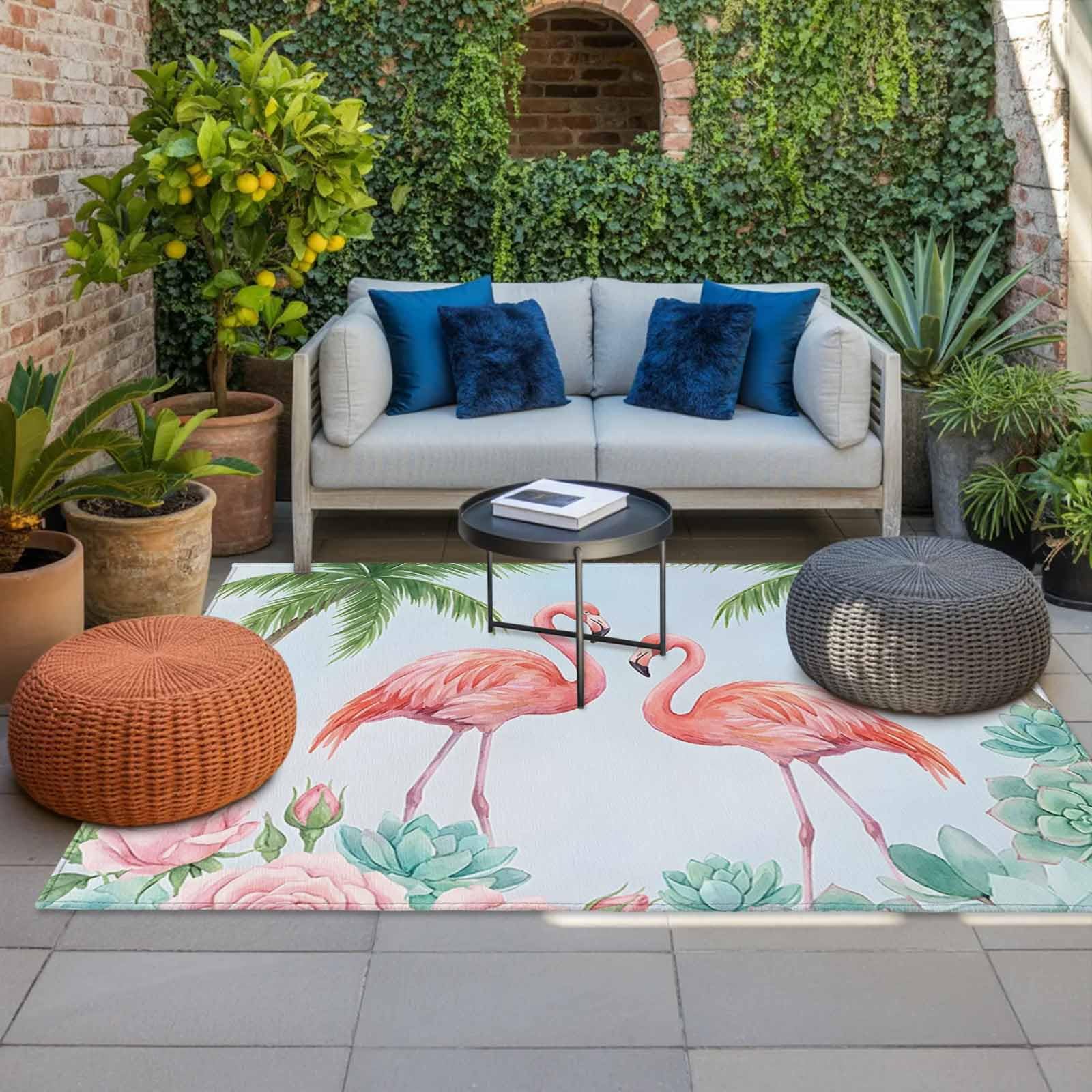 Amazon.com: Flamingos Outdoor Rug 6x9 ft Coastal Tropical Romantic