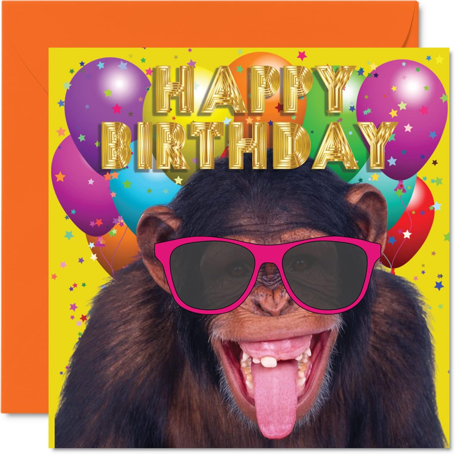 Monkey Birthday Cards for Men Women - Monkey Party - Funny Happy Birthday Card for Brother Sister Son Daughter Mom Dad Papa Friend Coworker Grandma Grandpa, 5.7 x 5.7 Inch Humor Joke Greeting Cards