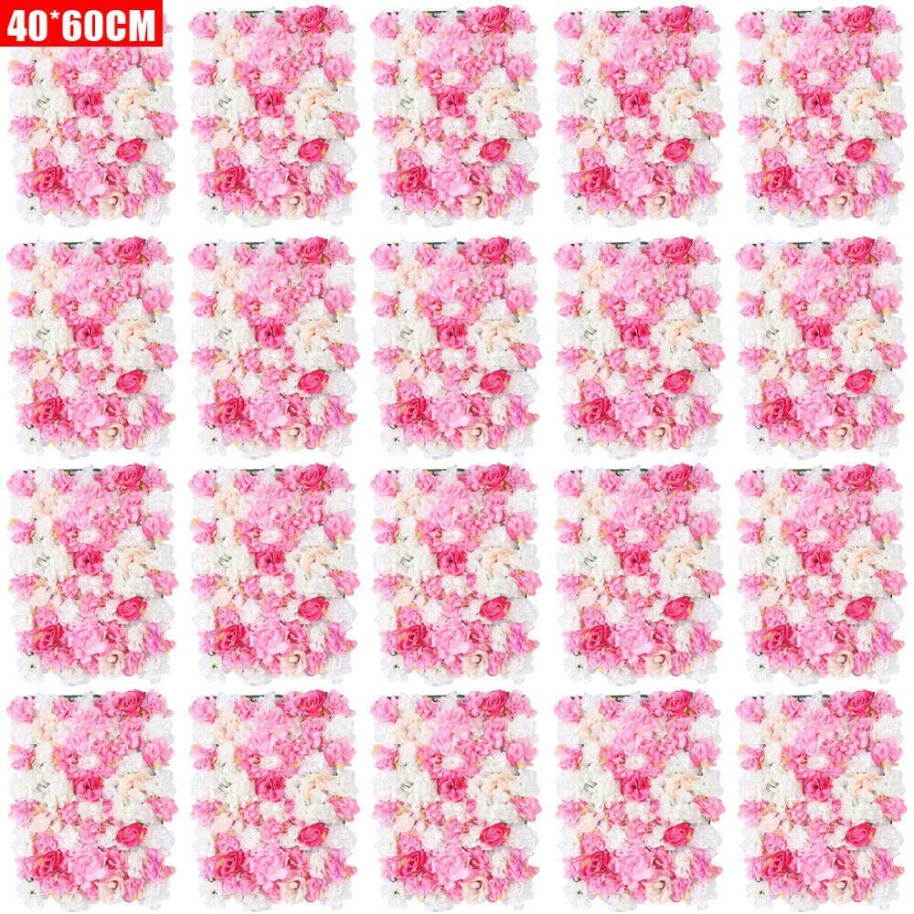 Futchoy 20 Stück Künstliche Blumen Wand Hochzeitsfest Veranstaltungsort Panels Dekor Blumen Wanddekoration Blumenwandpaneel, Brautparty, Ereignis, Babyzimmer, Kinderzimmer, Heimtextilien