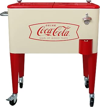 Leigh Country Coca-Cola 60-Qt Cooler, Creamfish, Vintage Style with Wheels for Outdoor/Patio/Porch