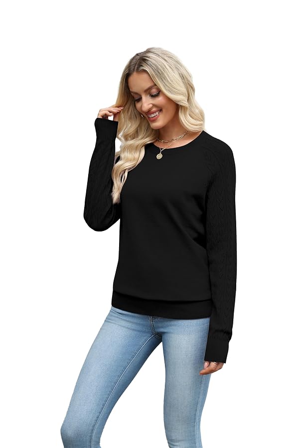 WIHOLL Lightweight Sweaters for Women Cozy Crew Neck Casual Knit Long Sleeve Pullover Tops Winter Clothes Fall Fashion Outfits 2026 Black L by WIHOLL - Used condition - Image 4