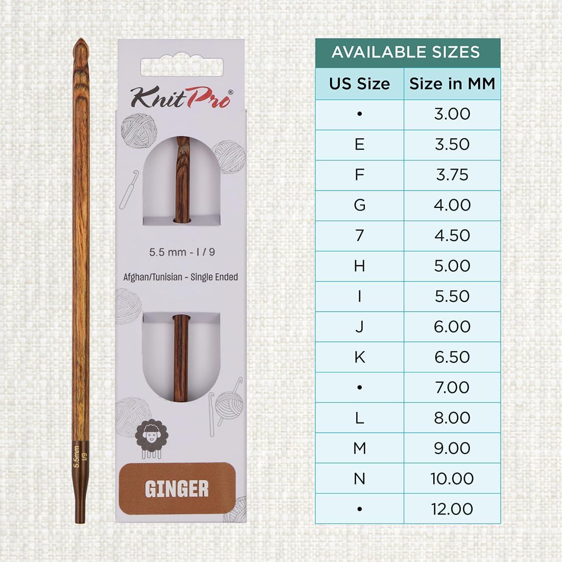 KnitPro Ginger Afghan/Tunisian Crochet Hook | US Size I (5.5mm)
